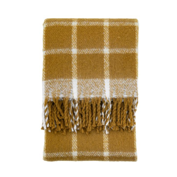 The Highland Retreat Throw – Luxurious Mohair Blanket in Mustard Check