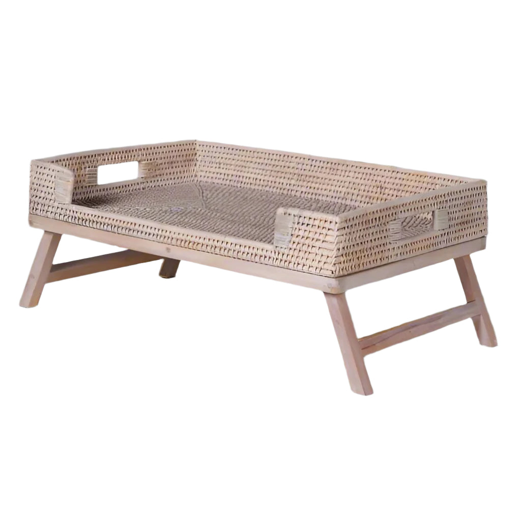 Woven rattan breakfast tray on legs. Elm & grey 