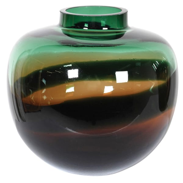 Dark Green and Black Glass Vase. Elm & Grey
