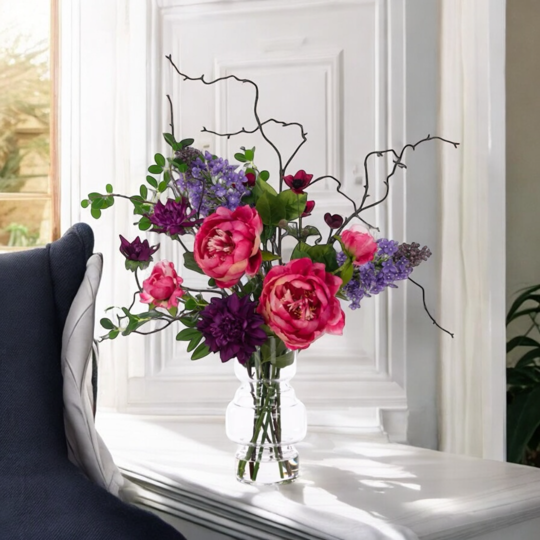 Peony Dahlia and Lilac in Vase