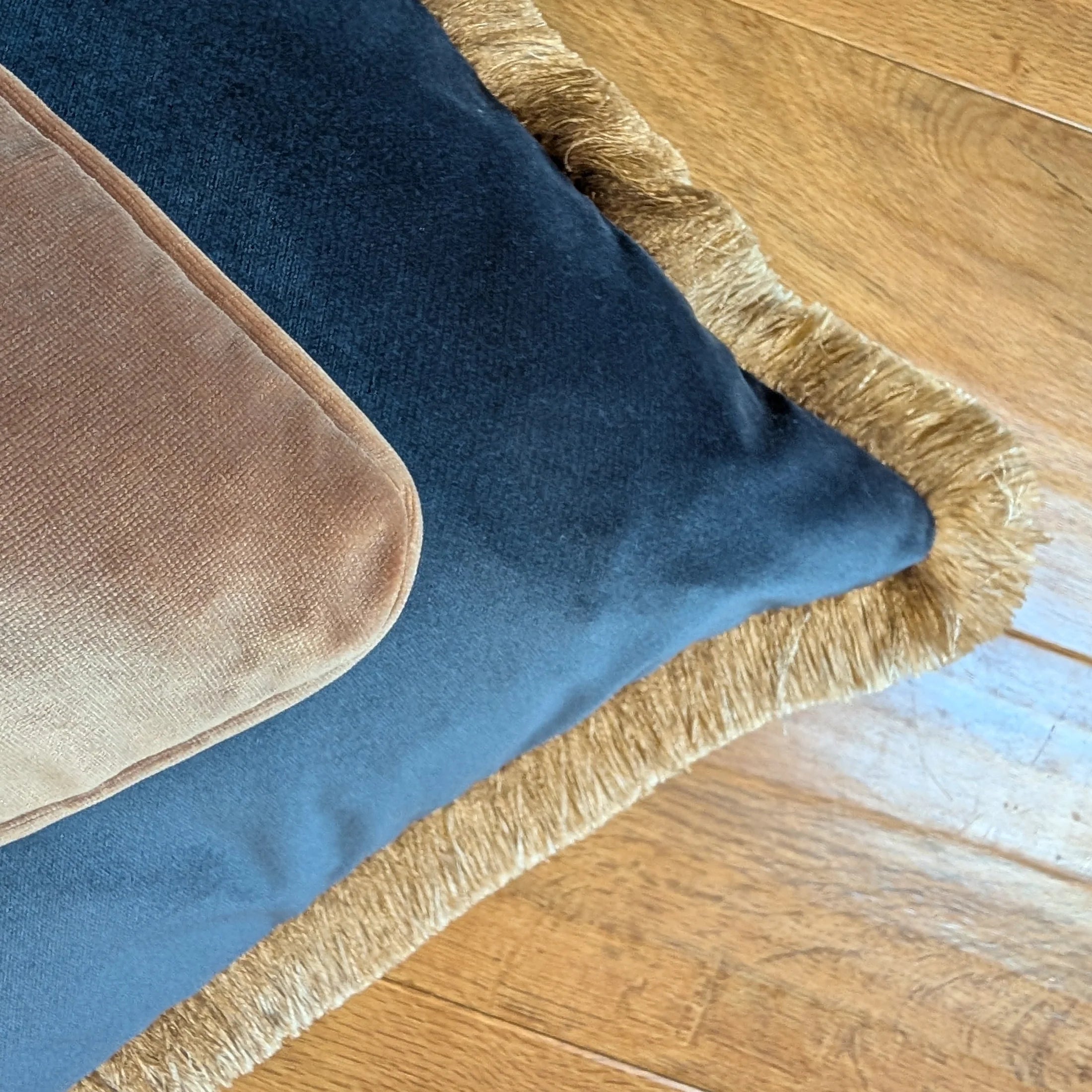 Petrol, Caramel & Pearl Velvet Cushion Trio