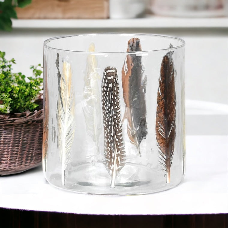 Candle Holder with Feather Decoration