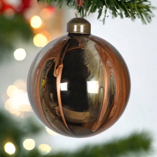Elm & Grey Marble Effect Bauble on a Christmas Tree