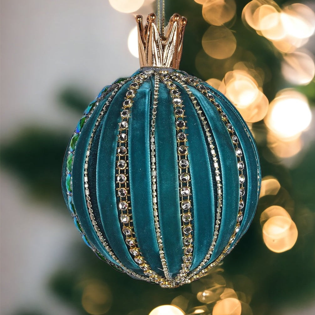 Set of Three Teal Baubles with Gold Crown