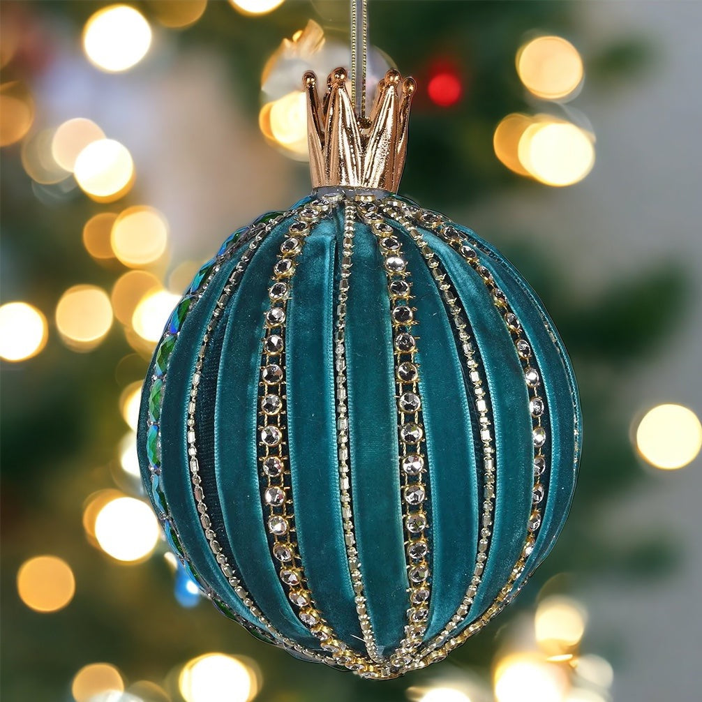 Set of Three Teal Baubles with Gold Crown