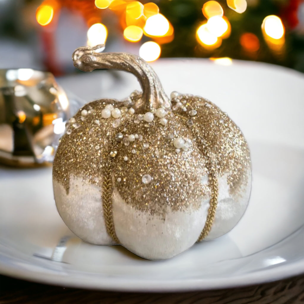 Embellished Cream Pumpkin with Beads