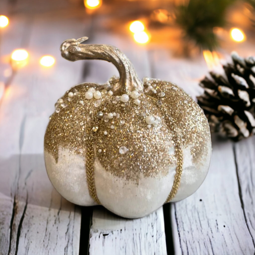 Embellished Cream Pumpkin with Beads