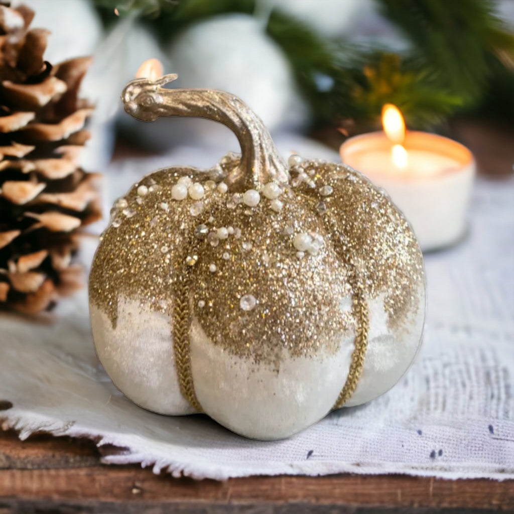 Embellished Cream Pumpkin with Beads