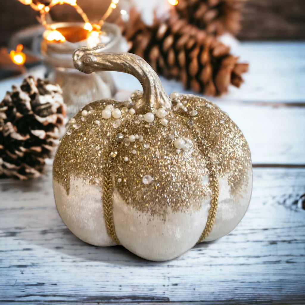 Embellished Cream Pumpkin with Beads