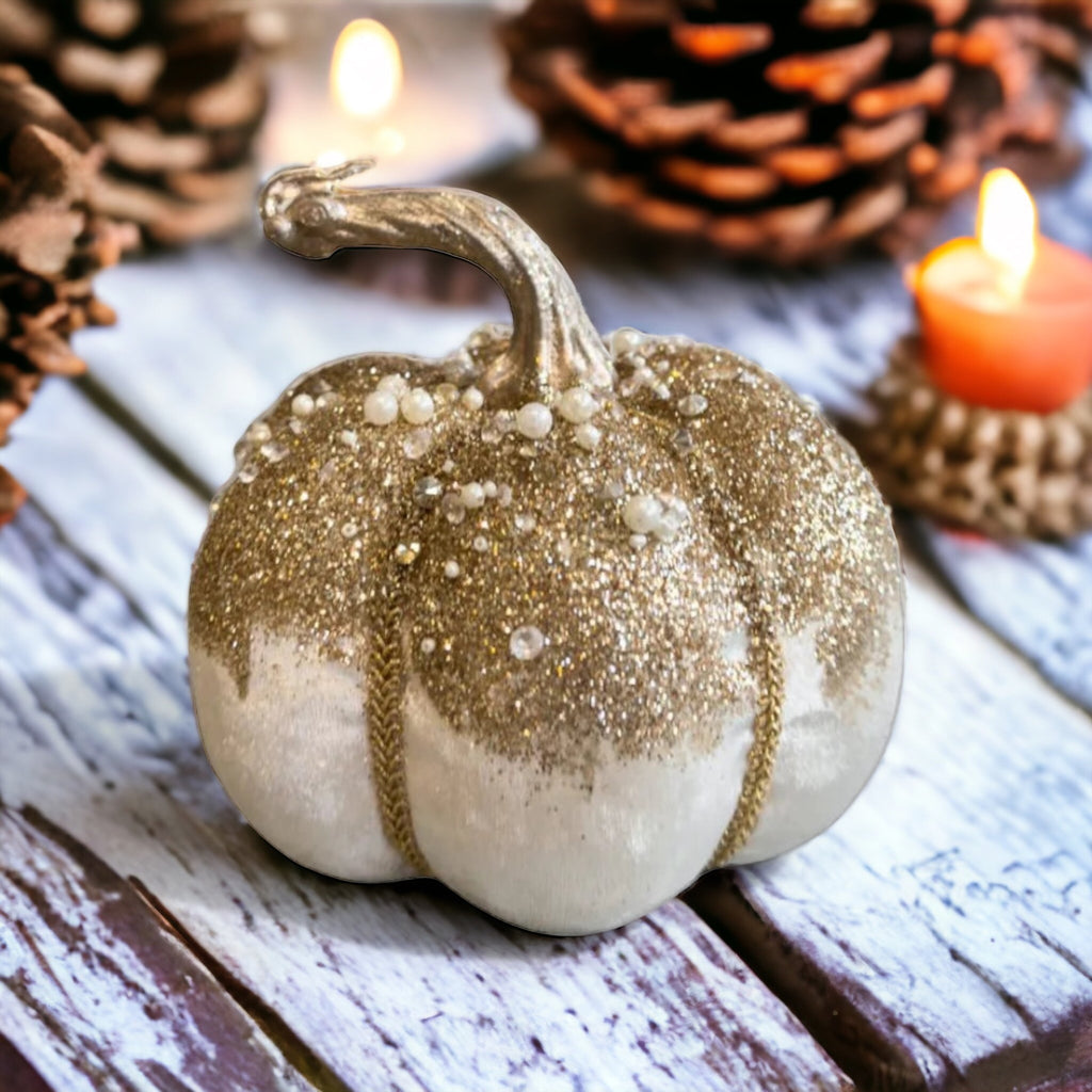 Embellished Cream Pumpkin with Beads