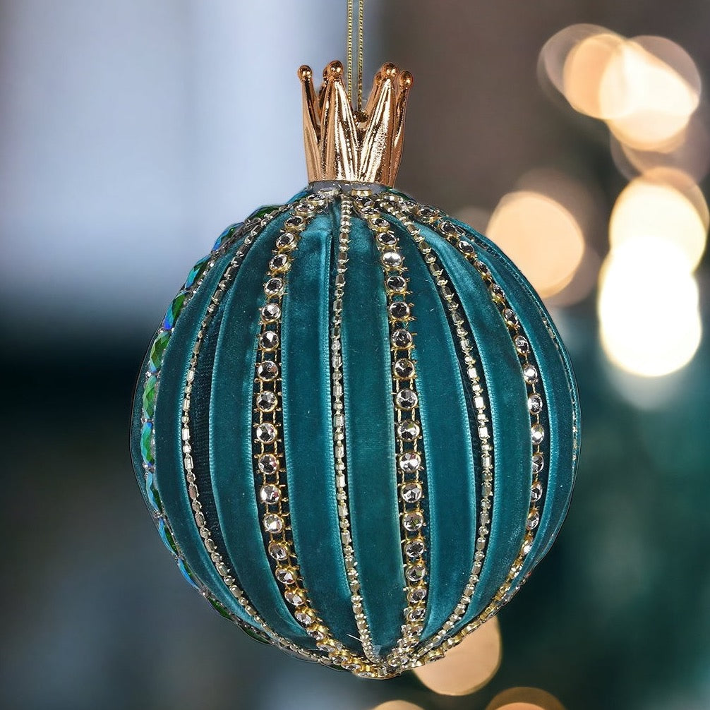 Set of Three Teal Baubles with Gold Crown