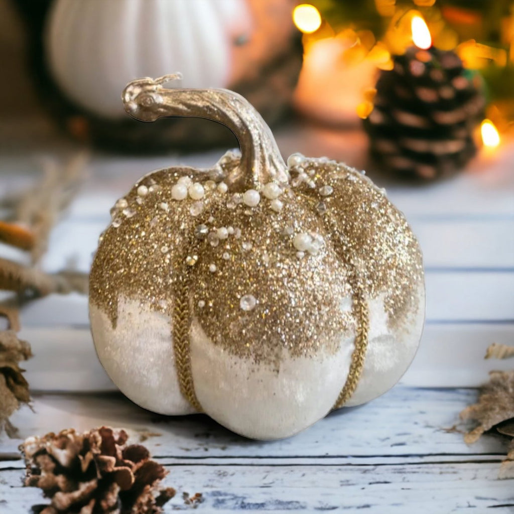 Embellished Cream Pumpkin with Beads