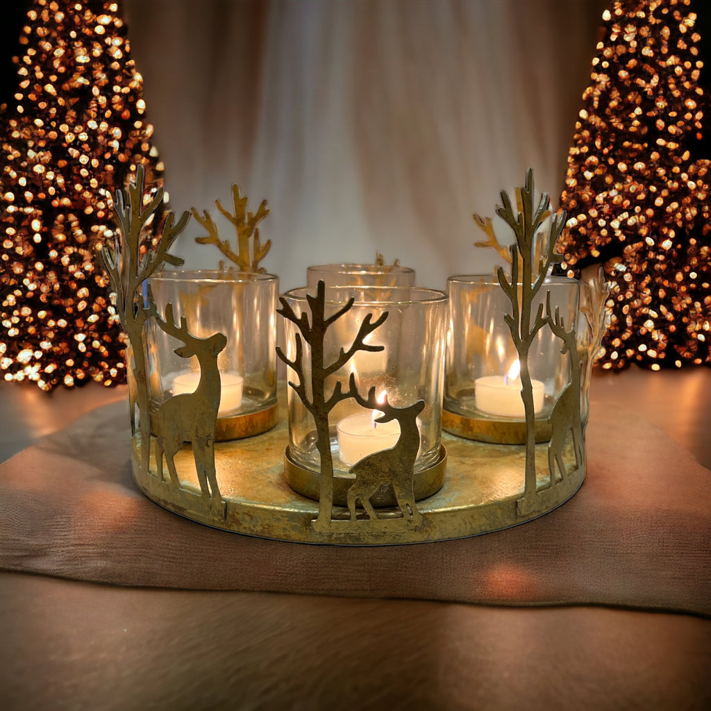 Gold Reindeer Candle Holder Centrepiece