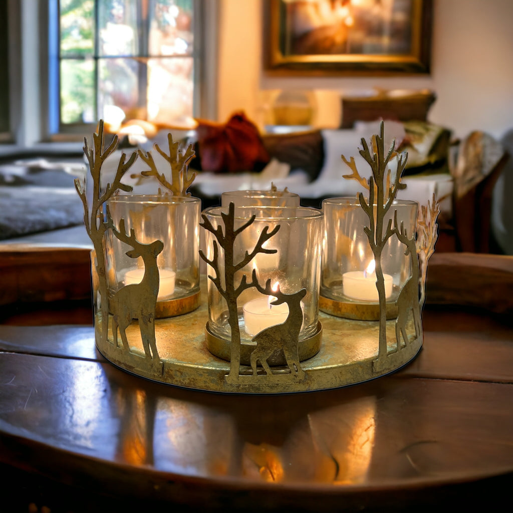 Gold Reindeer Candle Holder Centrepiece