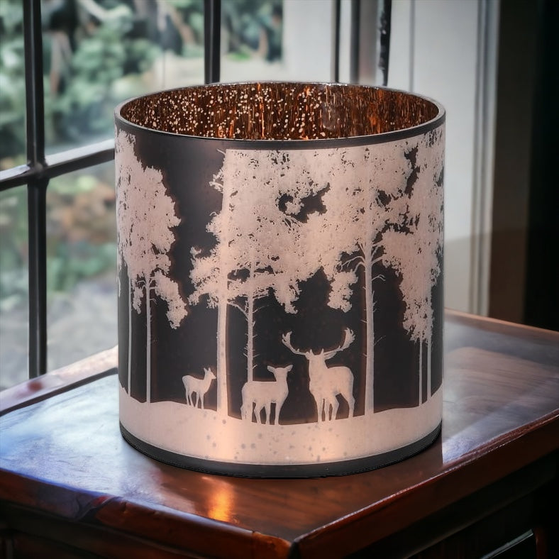 Large Copper Deer in Forest Candle Holder