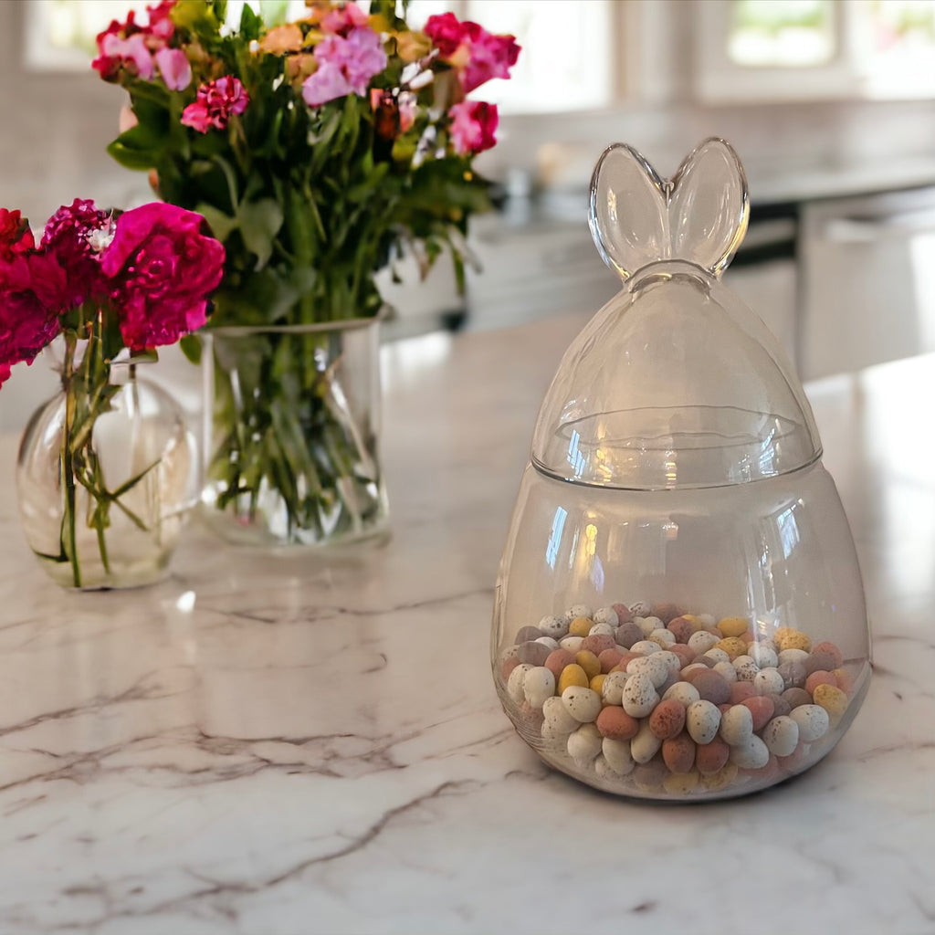 Rabbit Bunny Ears Lidded Bonbon Glass Jar