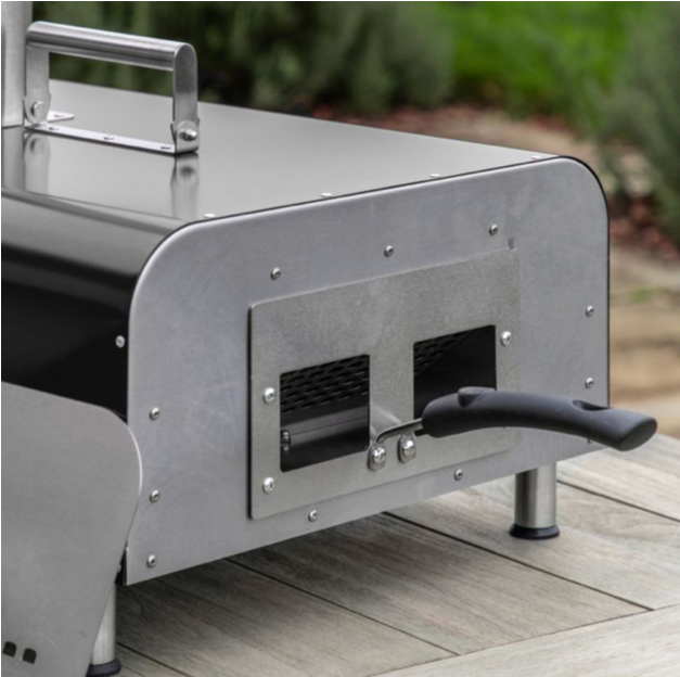 Compact Outdoor Wood Pellet Pizza Oven – Stainless Steel with Black Finish
