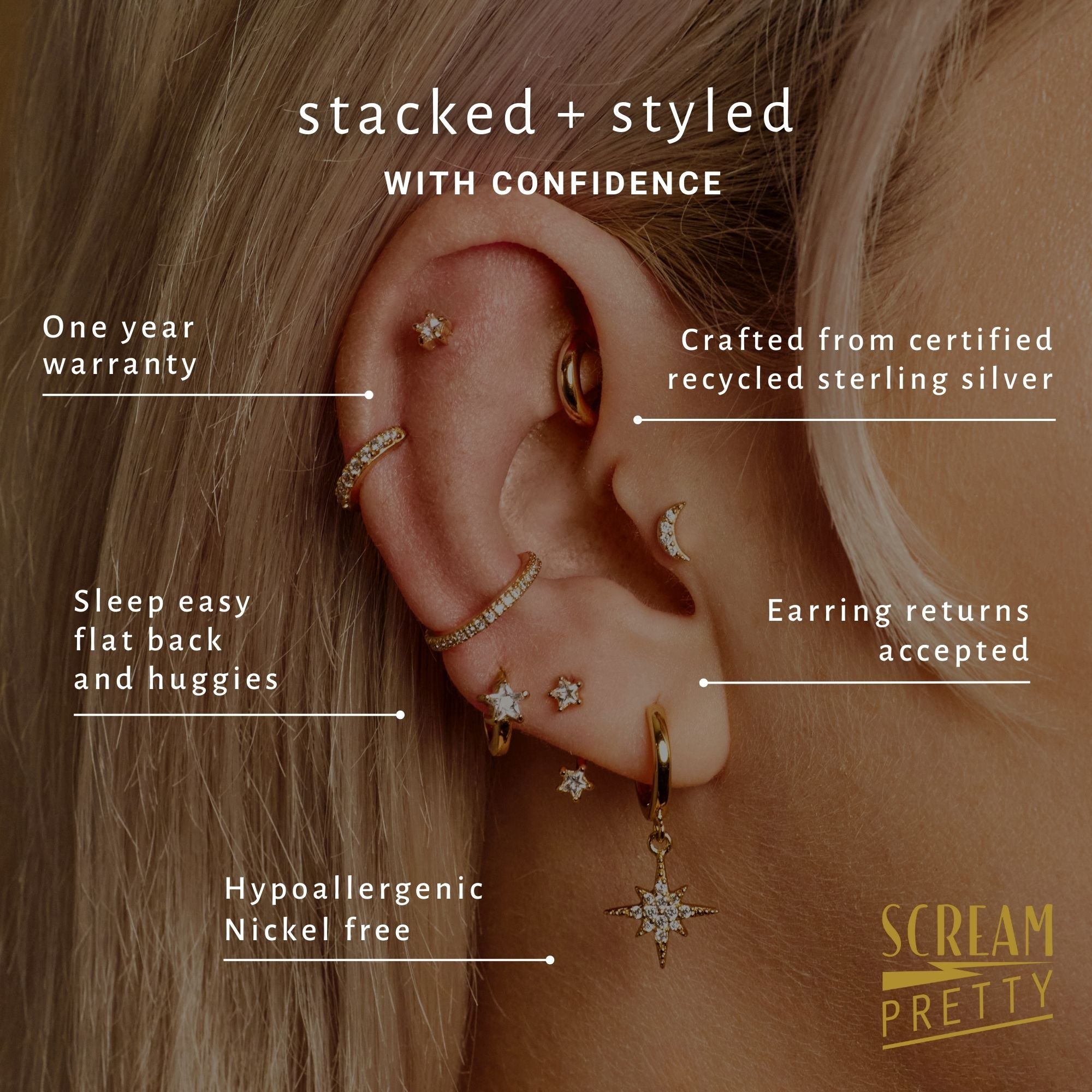 Sparkling Star Ear Jacket Stud Earrings