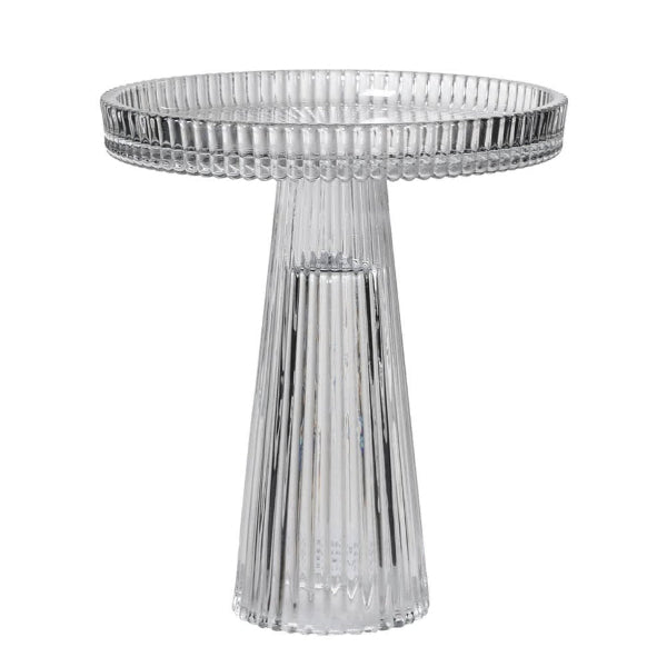Clear cake stand on a white background