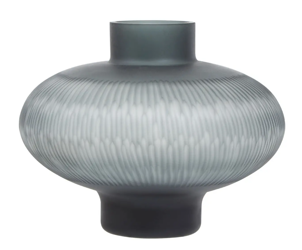 Grey cut glass squat vase. Elm & Grey 