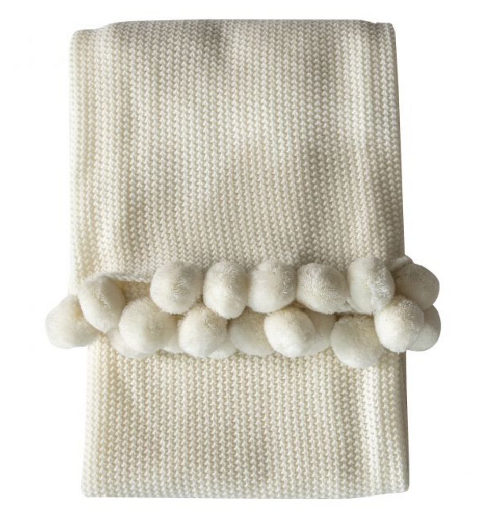 Moss Stitched Pom Pom Throw