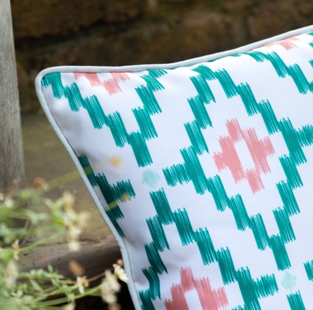 Set of 2 Apricot Coral Geometric Outdoor Cushion H:45cm x W:45cm