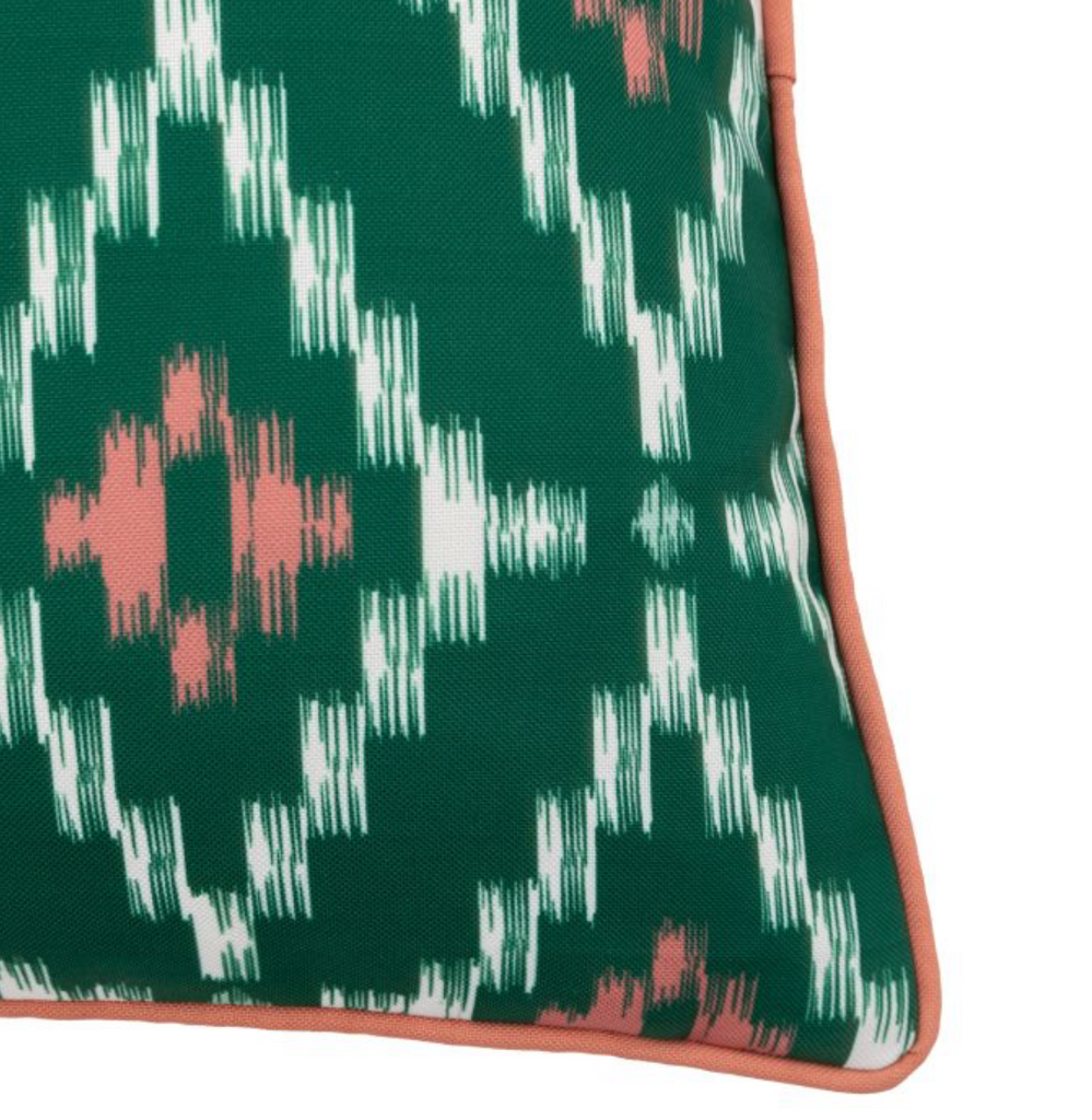 Set of 2 Green & Coral Geo Diamond Outdoor Cushions H:45cm x W:45cm