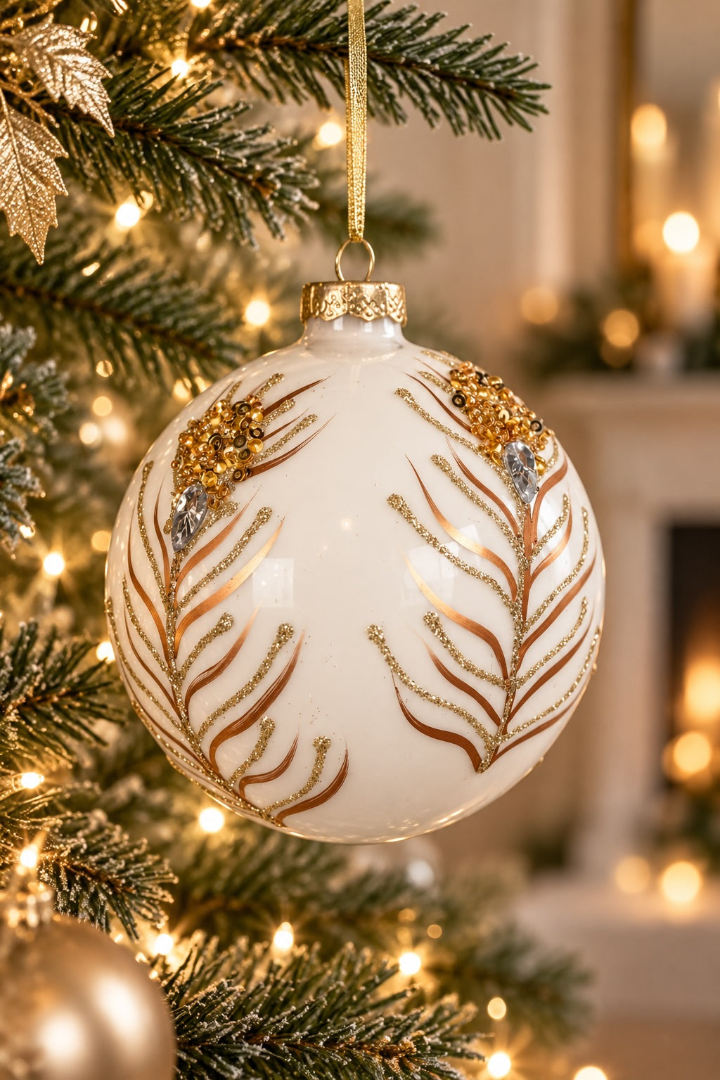 Set of 4 Gilded Feather Baubles