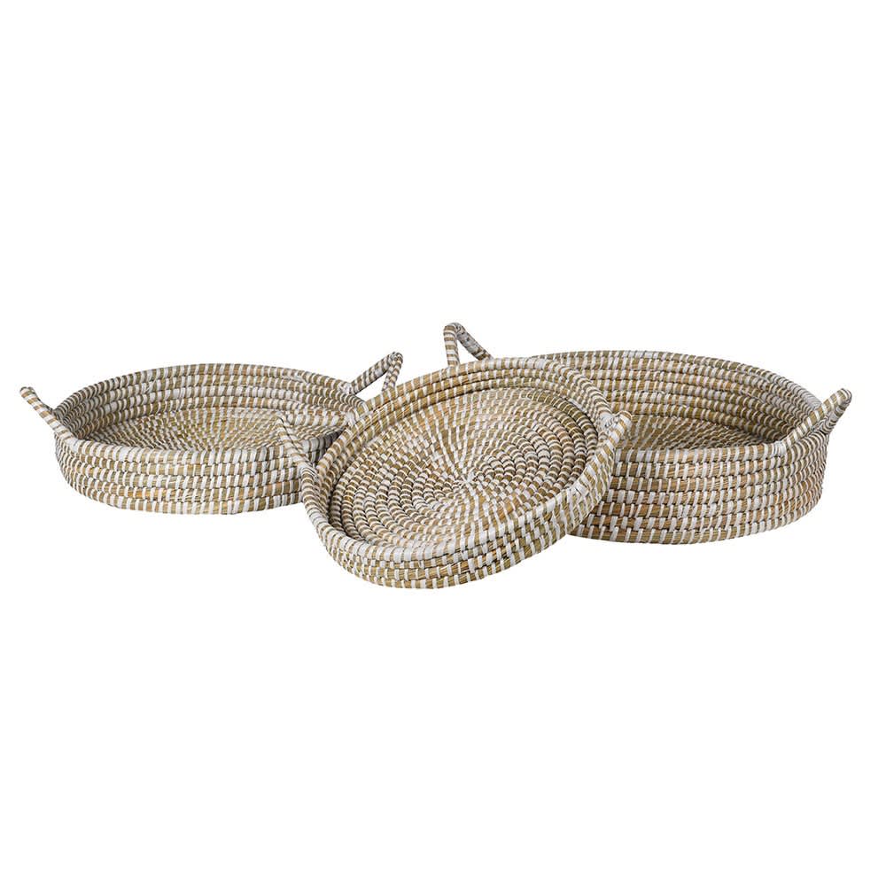 Sea grass tray trio  grey tones