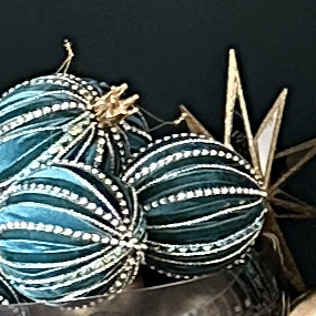 Set of Three Teal Baubles with Gold Crown