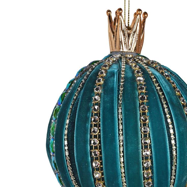 Set of Three Teal Baubles with Gold Crown