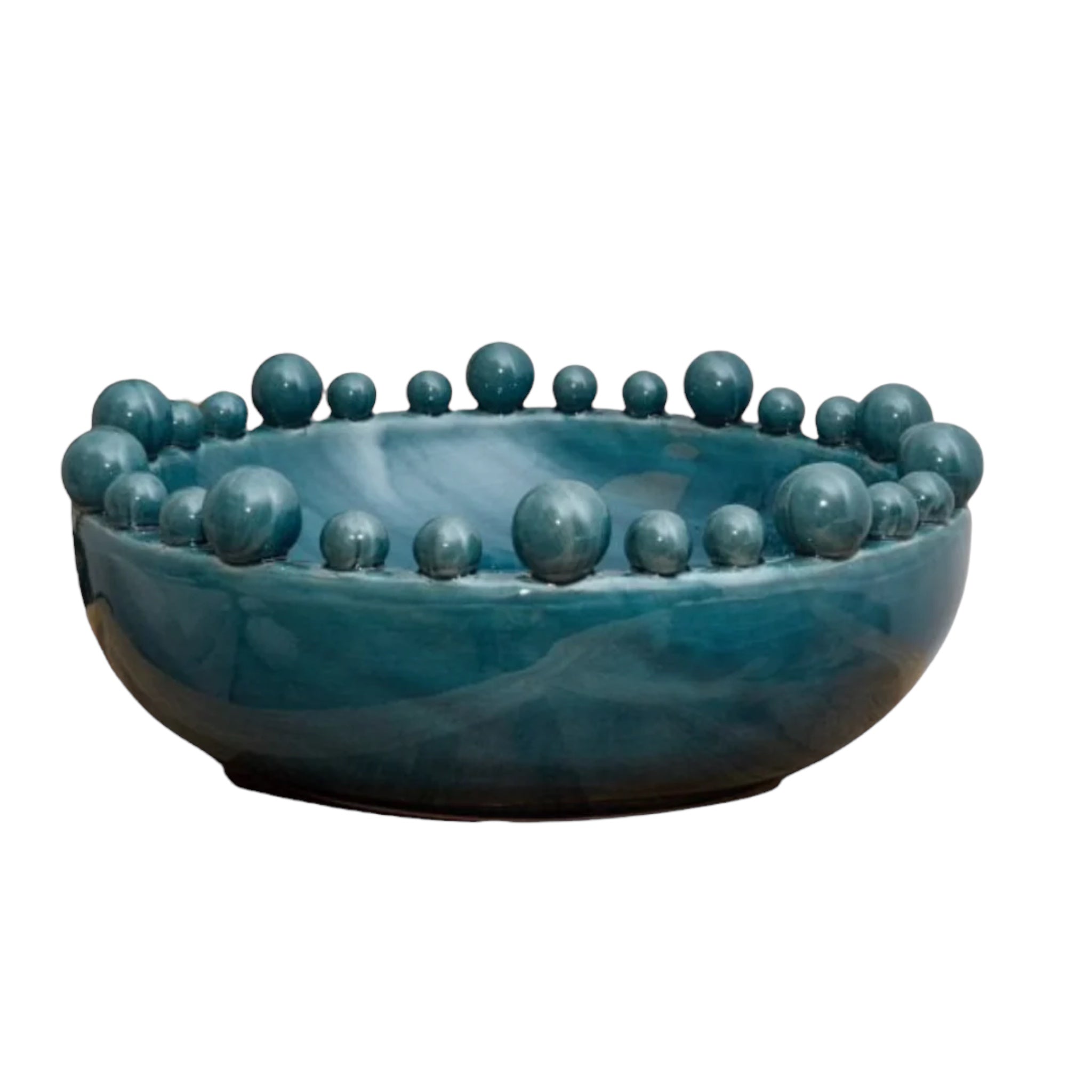 A teal bobble bowl on a white background