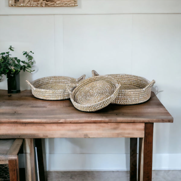 Three trays on a table