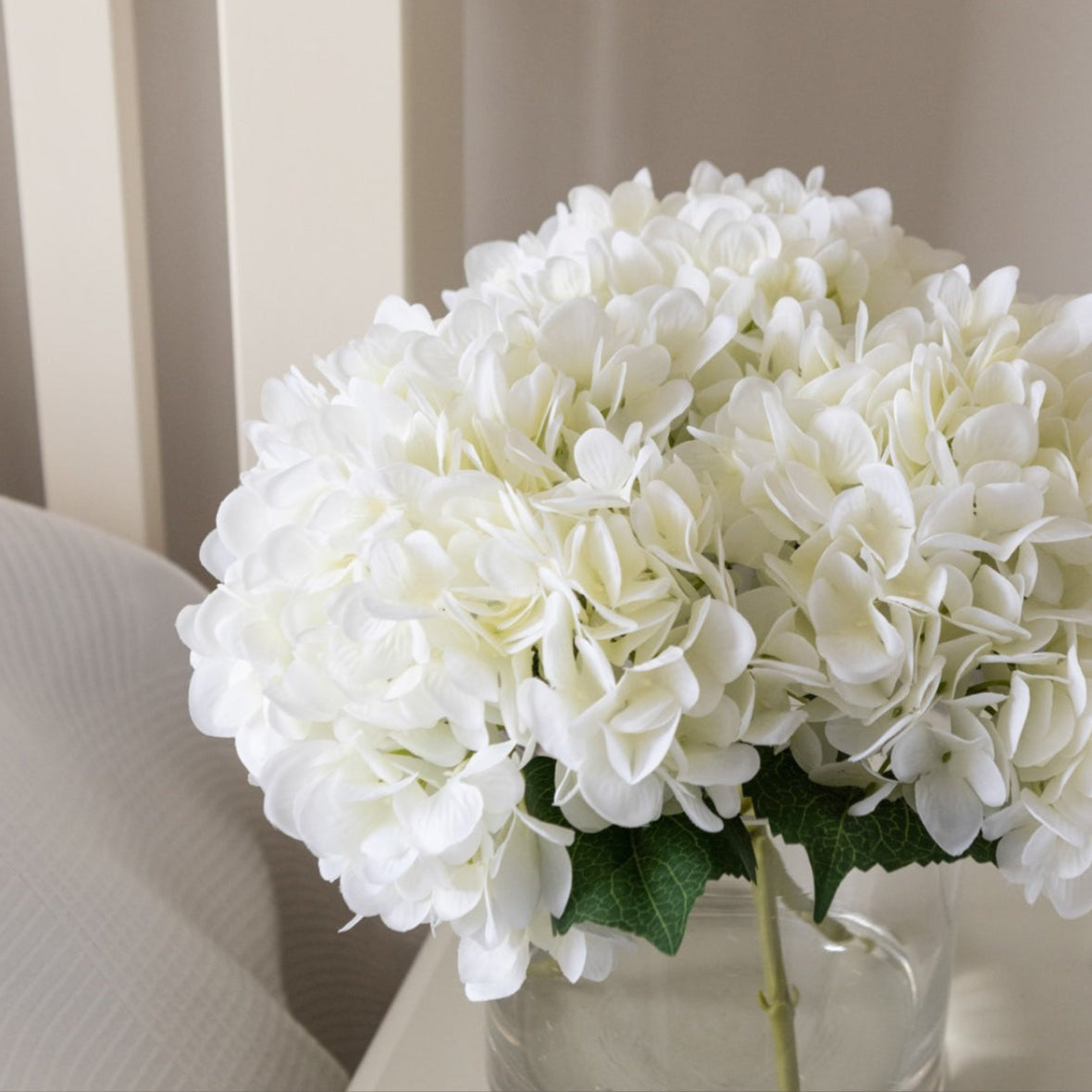Faux Hydrangea Arrangement in Cylinder Vase
