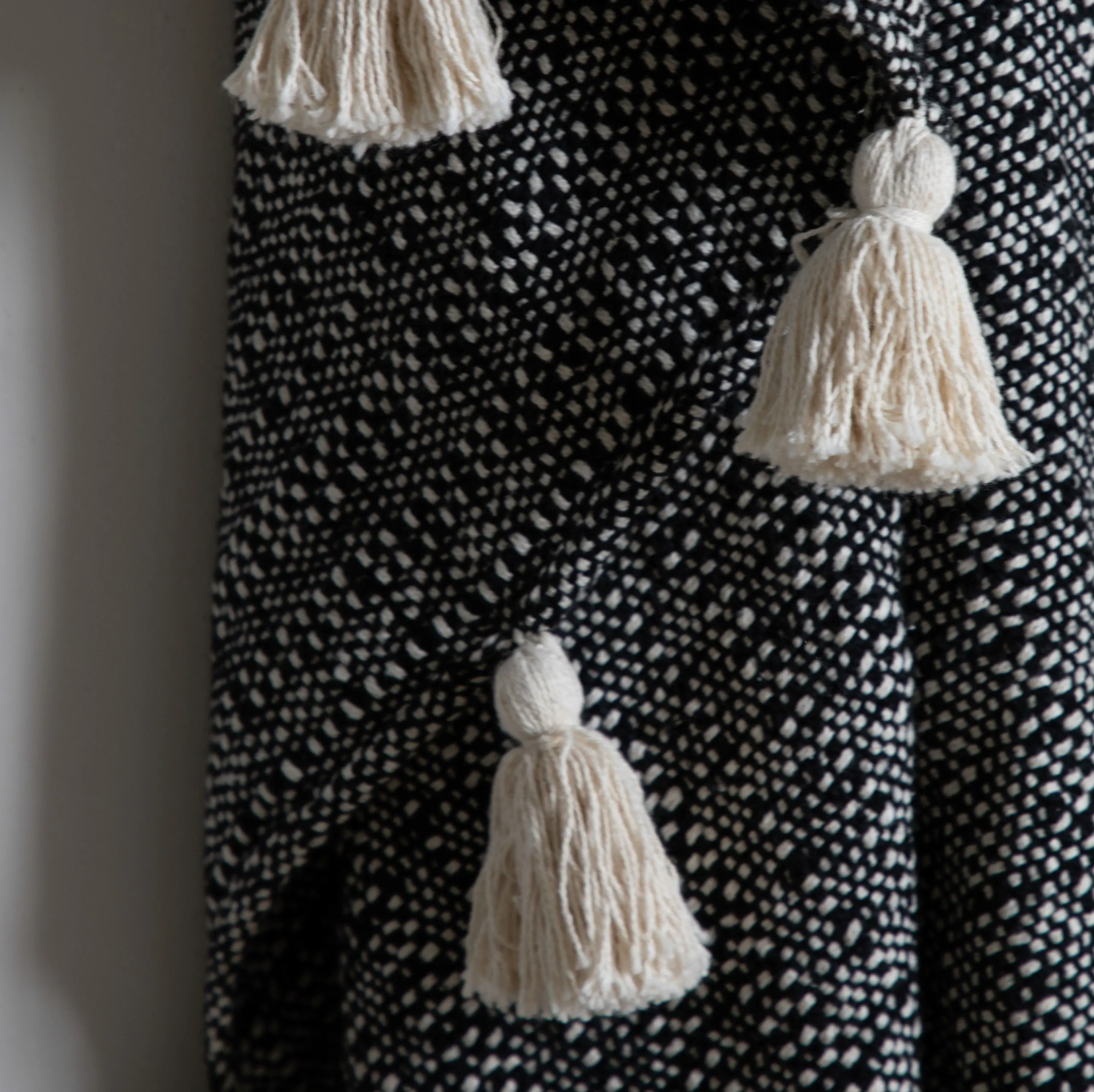 Woven Tassel Throw – Black & Cream