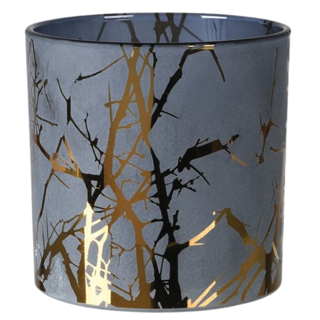 Frosted Candle Holder with Golden Twig Decoration
