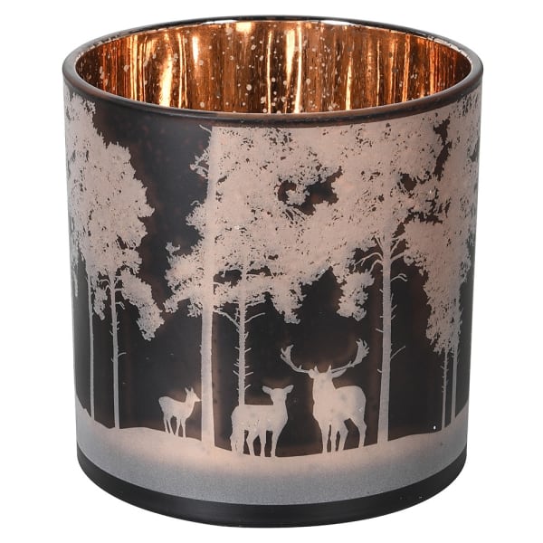 copper deer in the forest candle holder matt black lantern stag trees 