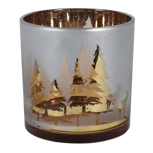 Gold candle holder Christmas tree woods deer lantern 