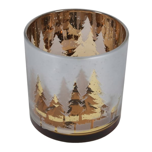 Gold Candle holder 15cm hurricane Christmas trees wood dear