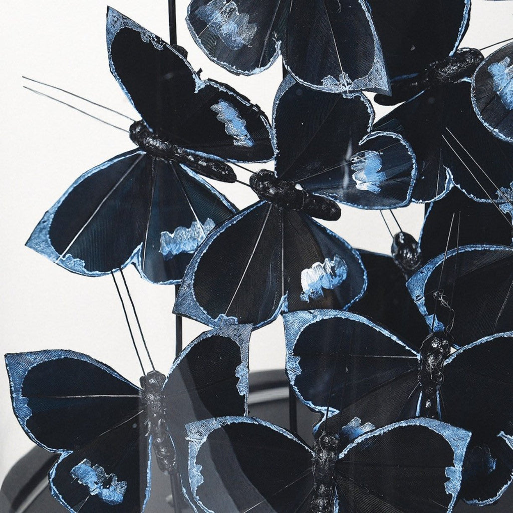 Black and Silver Faux Butterflies in Glass Dome