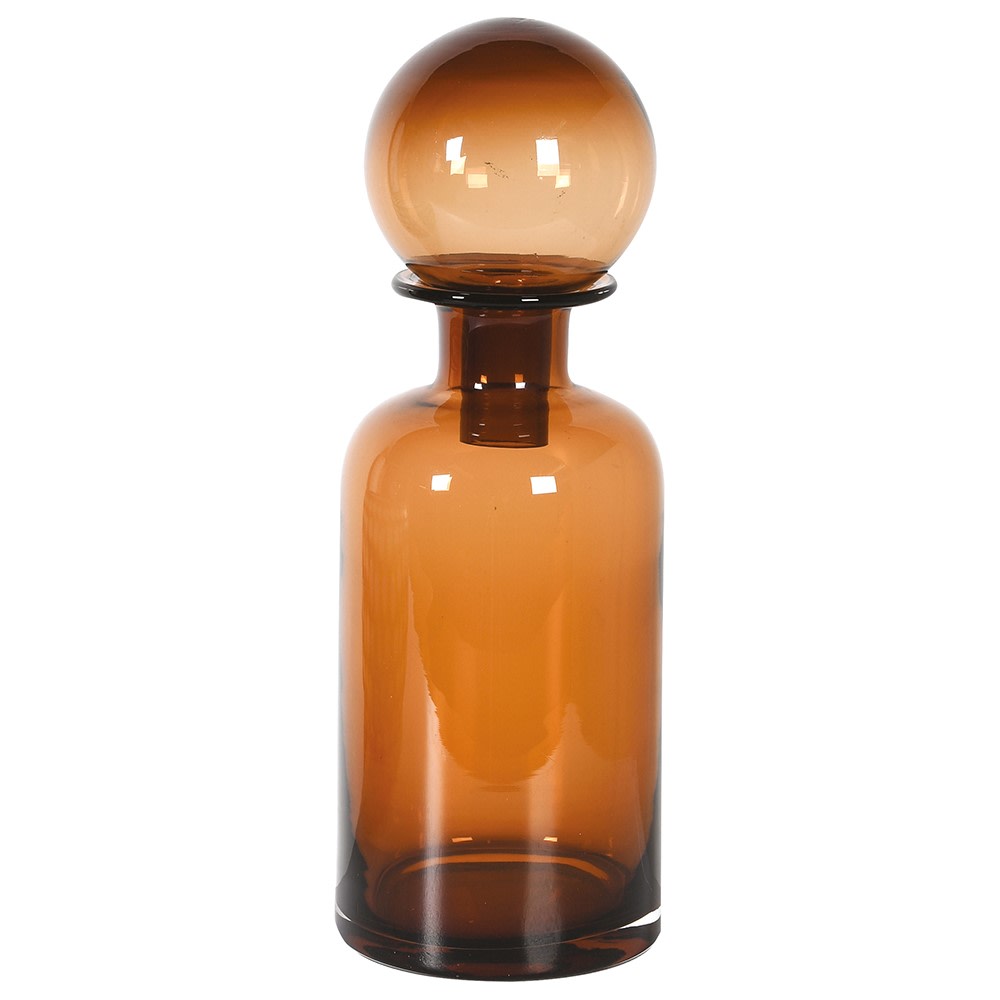 Amber glass apothecary diffuser bottle with glass sphere stopper, 500ml, on white background Elm & Grey
