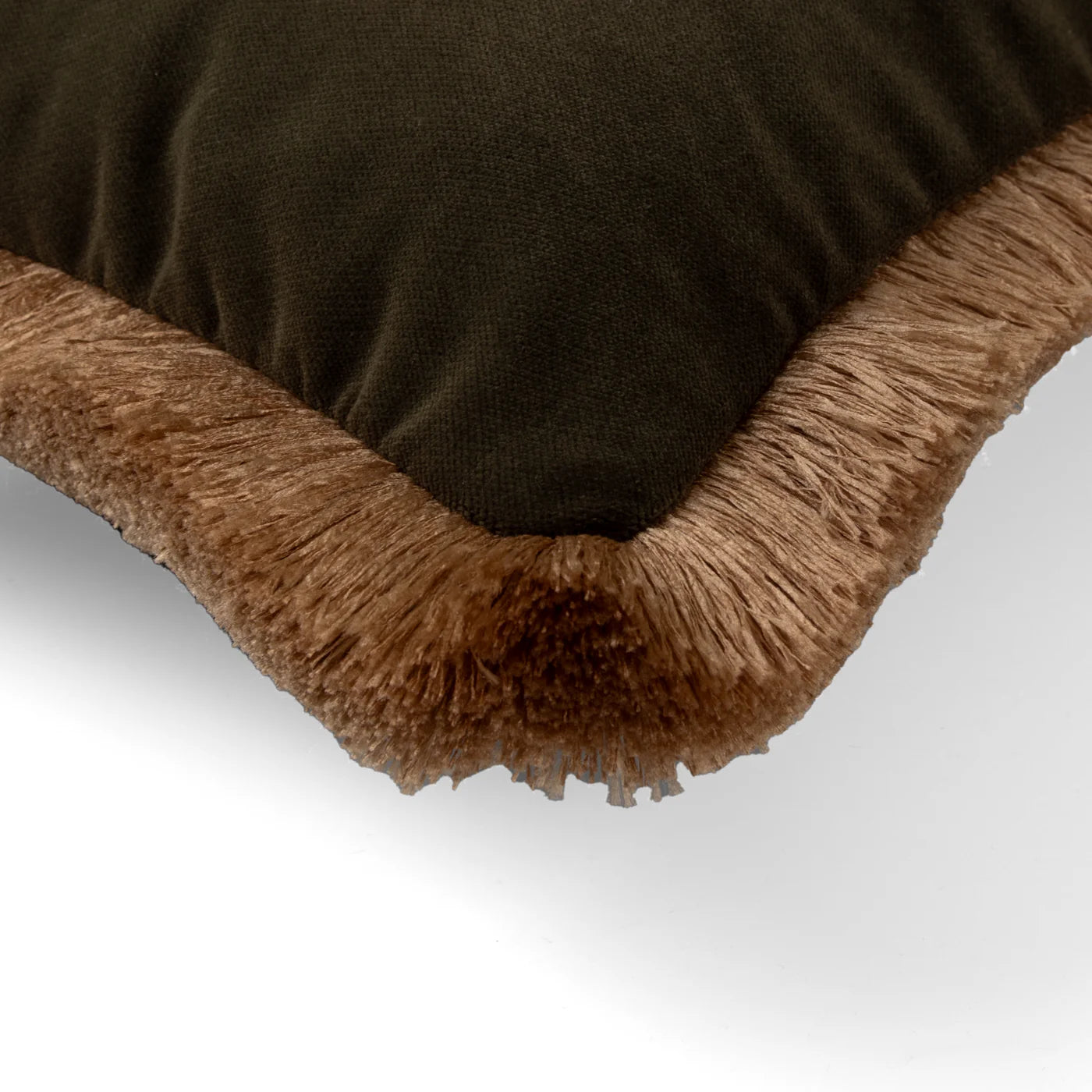 Juniper Green Velvet Lumbar Cushion with Gold Fringe