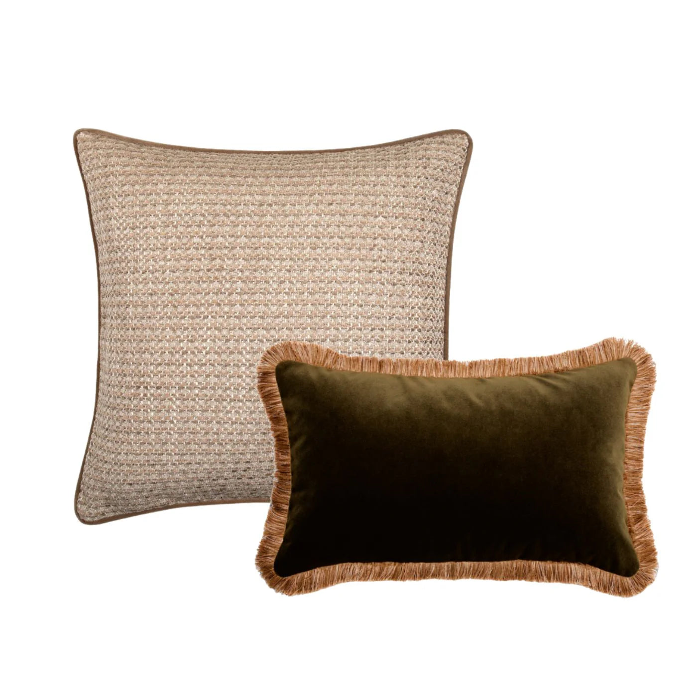 Anise & Juniper Green Luxury Cushion Duo – Textured Woven & Velvet Lumbar Set