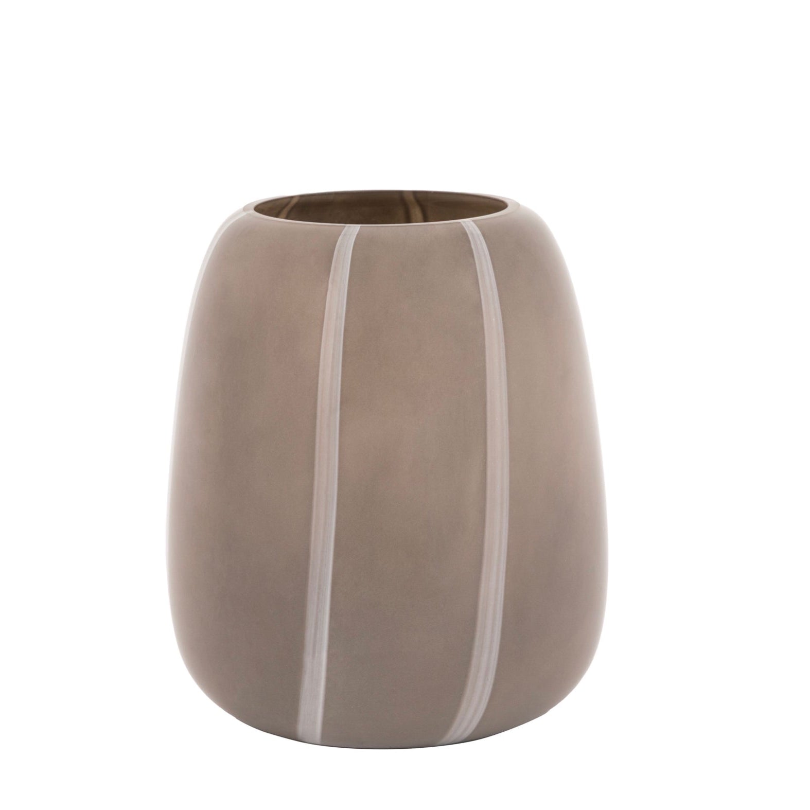 Taupe striped glass vase  on a white background