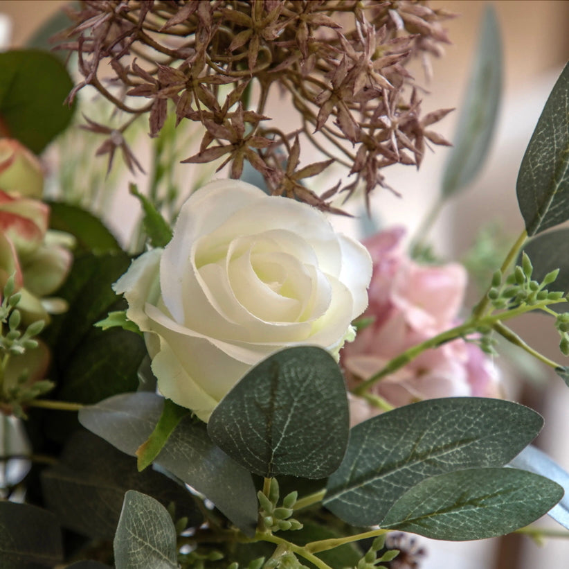 Autumn Hydrangea Arrangement in Ceramic Chevron Vase – Faux Floral Display