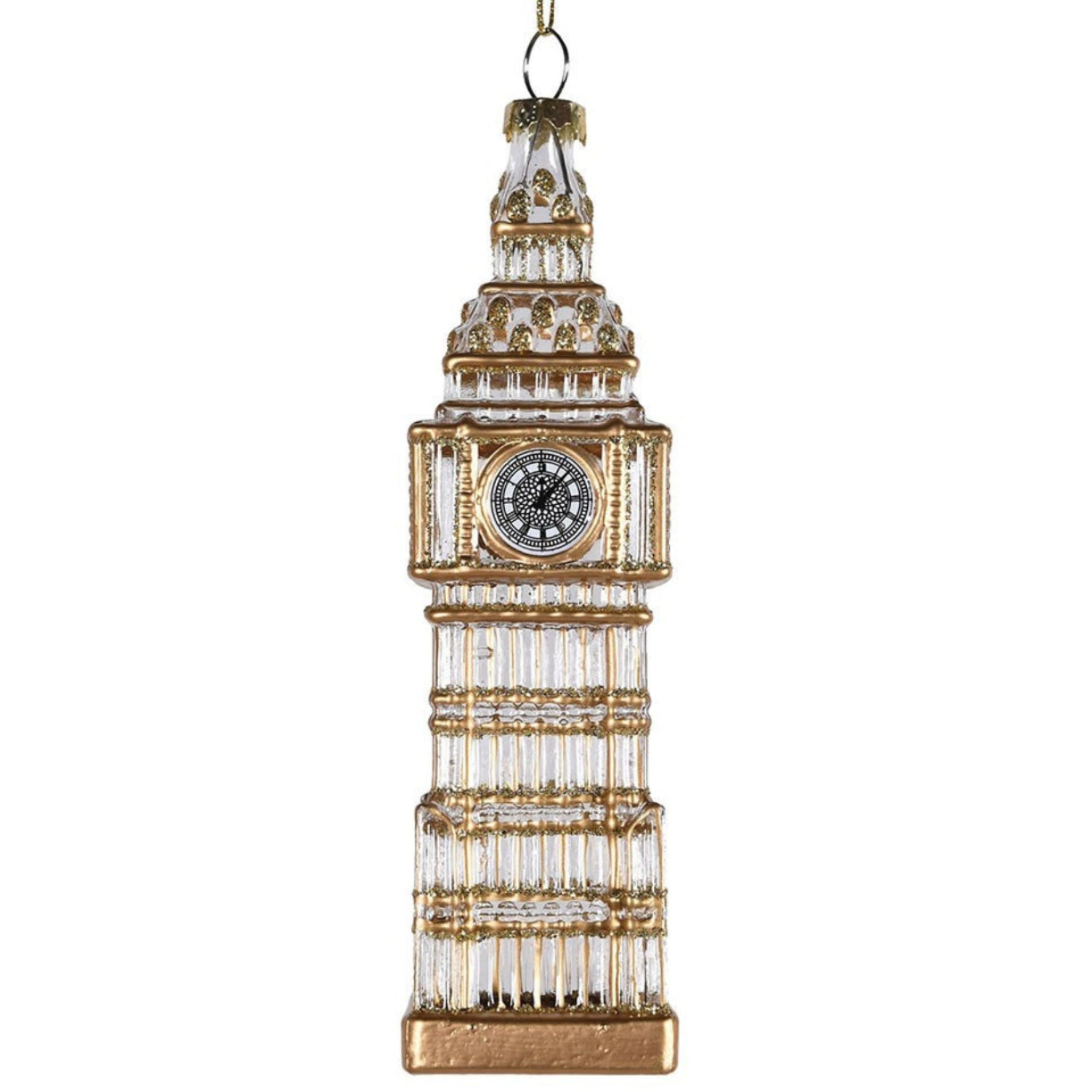 Decorative ornament resembling Big Ben on a white background
