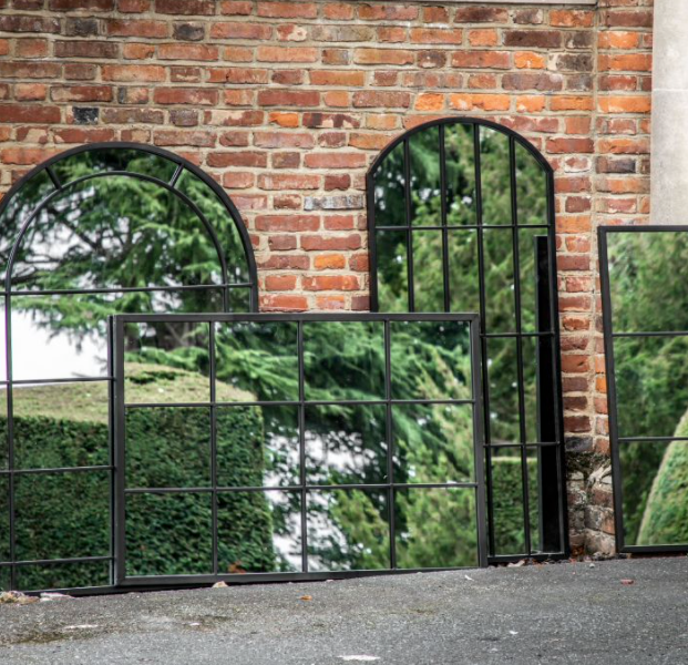 Black WIndow Pane Outdoor Garden Mirror