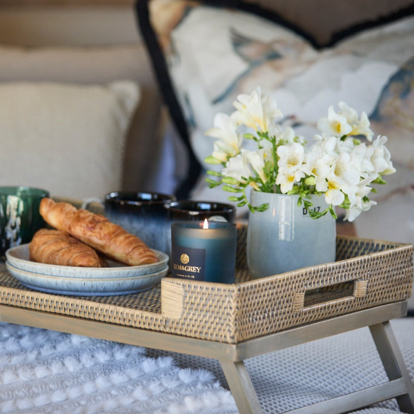 Breakfast tray on bed