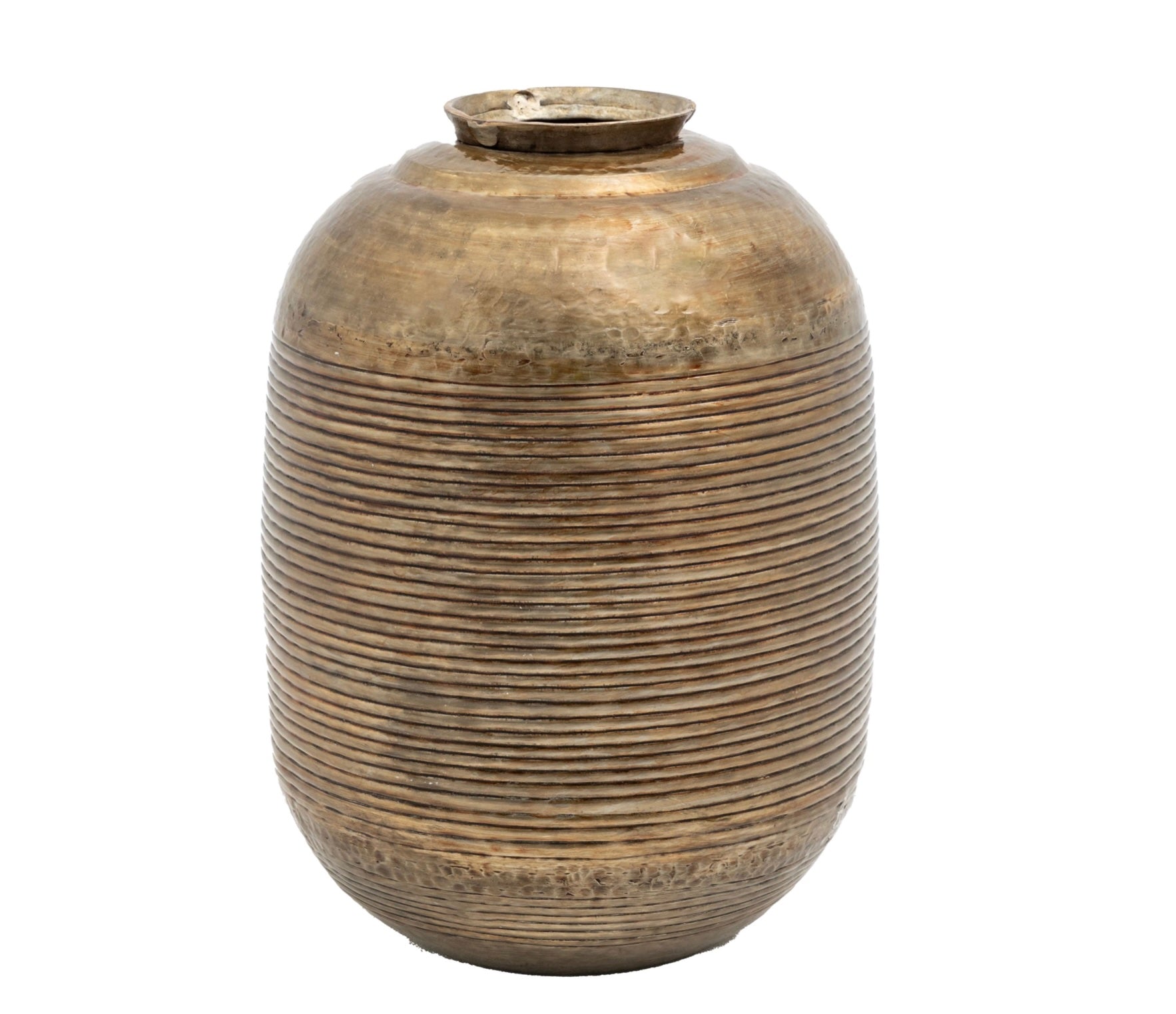 Bronze vase with ribbed texture on a white background
