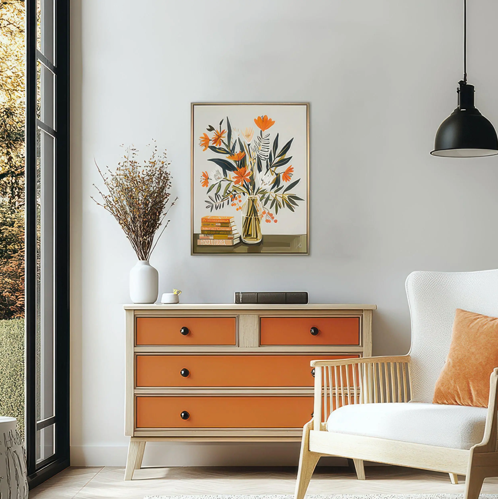 Call Of The Wild Framed Canvas | Mid-Century Floral Wall Art